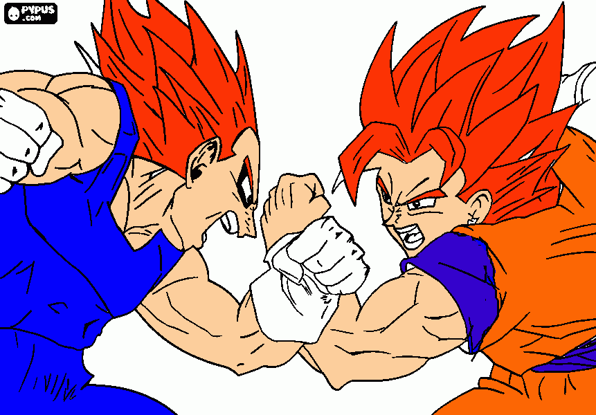 goku ssj dios fase 2 vs vegeta ssj dios para colorear