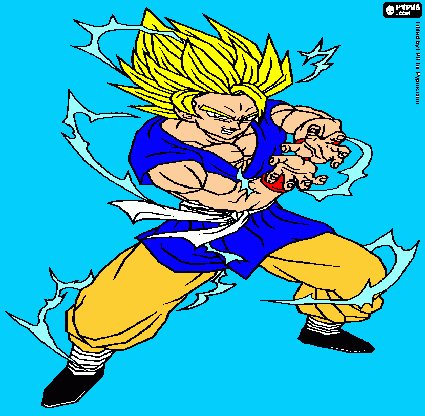 goku, super sayajin 2. goku lanzando el ataque kame hame ha para colorear