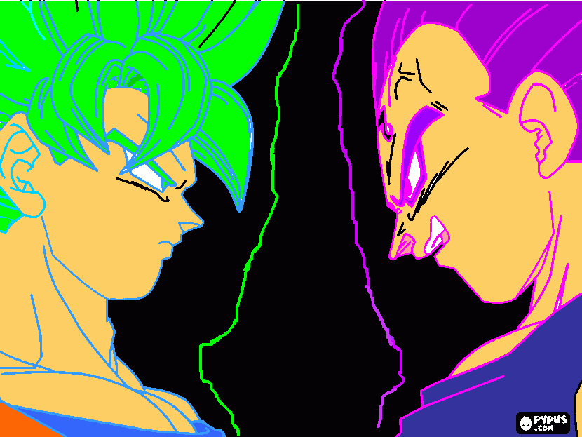 goku vs vegeta, enfrentamiento cara a cara para colorear