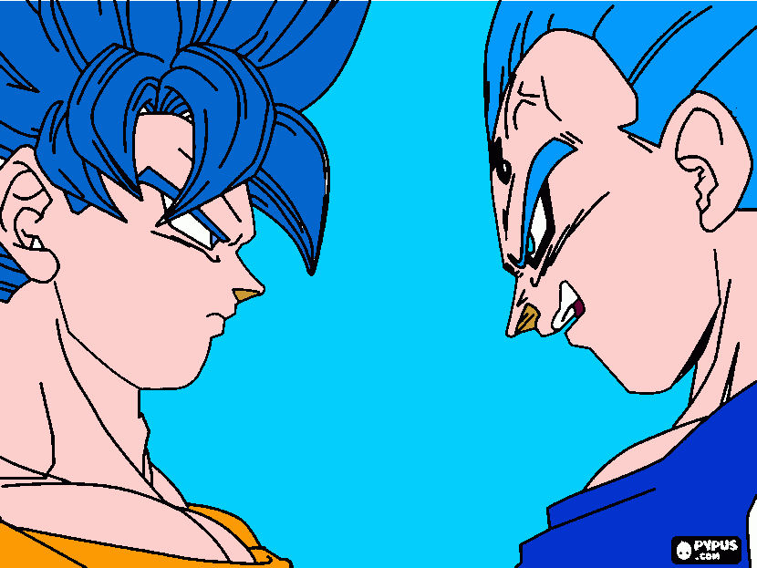 Goku vs Vegeta SSJB para colorear