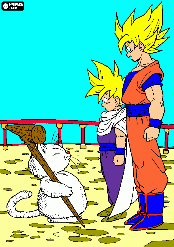 GOKU Y GOHAN EN LA TORRE DEL MAESTRO KARIN para colorear