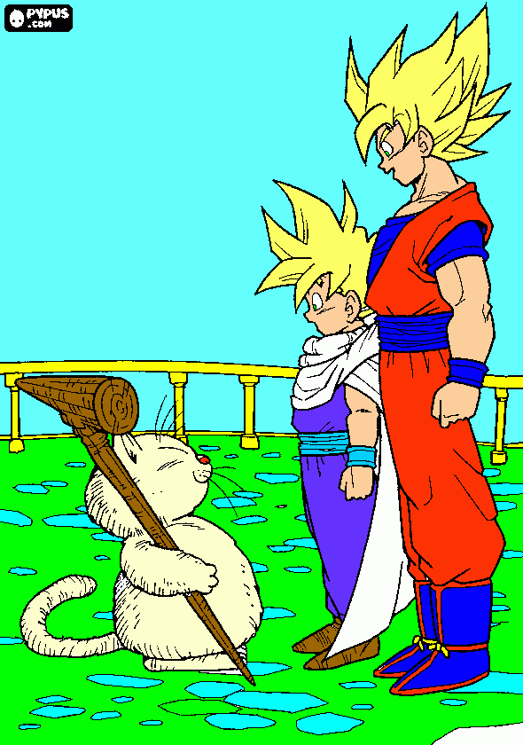 goku y gohan y el maestro carin para colorear