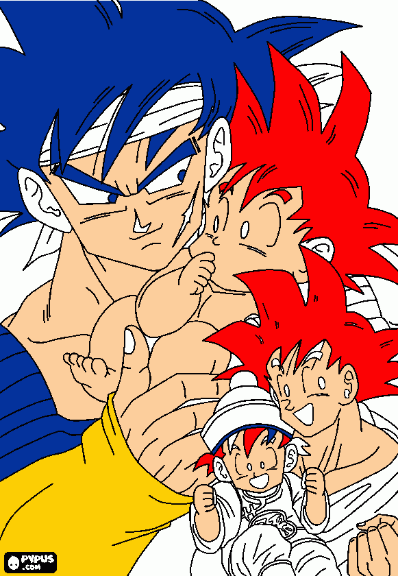 goku y sus padres e hijos para colorear
