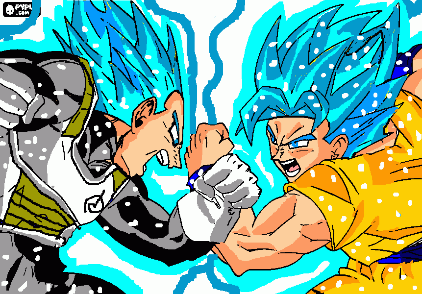 goku y vegeta, la lucha, un dibujo coloreado para colorear