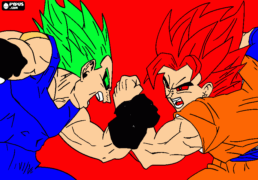 goku  y  vegeta  luchando para colorear
