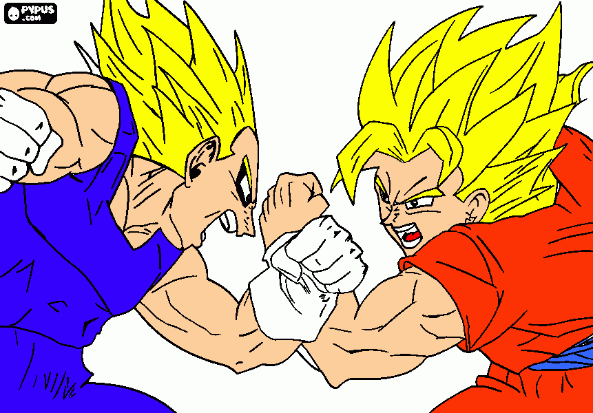 goku y vegeta peliando para colorear