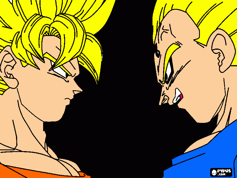 goku y vegeta se enfrentan cara a cara para colorear