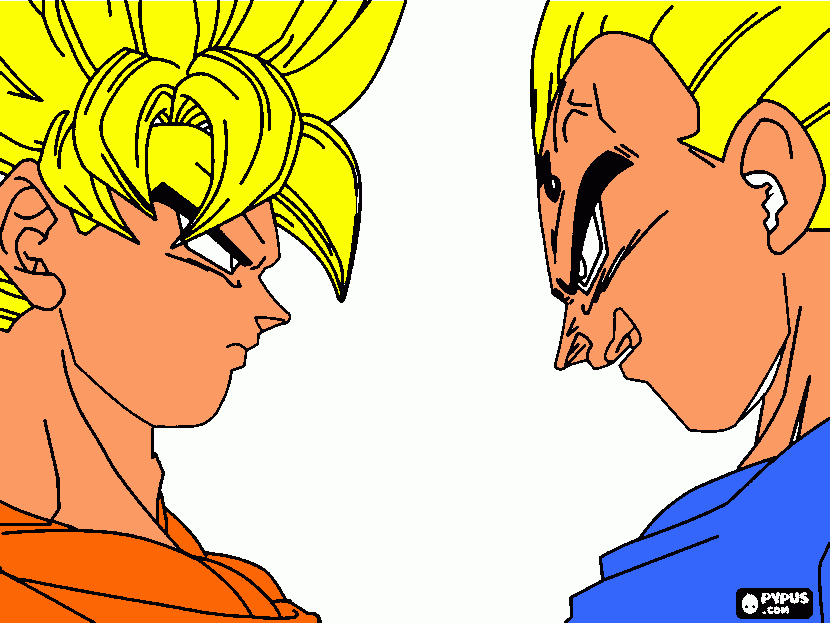 gokuyvegeta, cara a cara para colorear