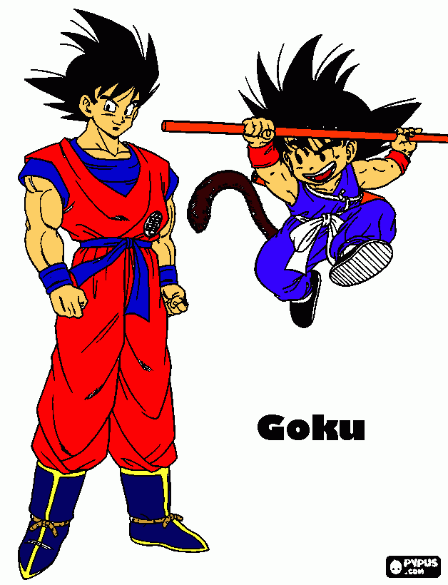 Gokú grande y chico para colorear