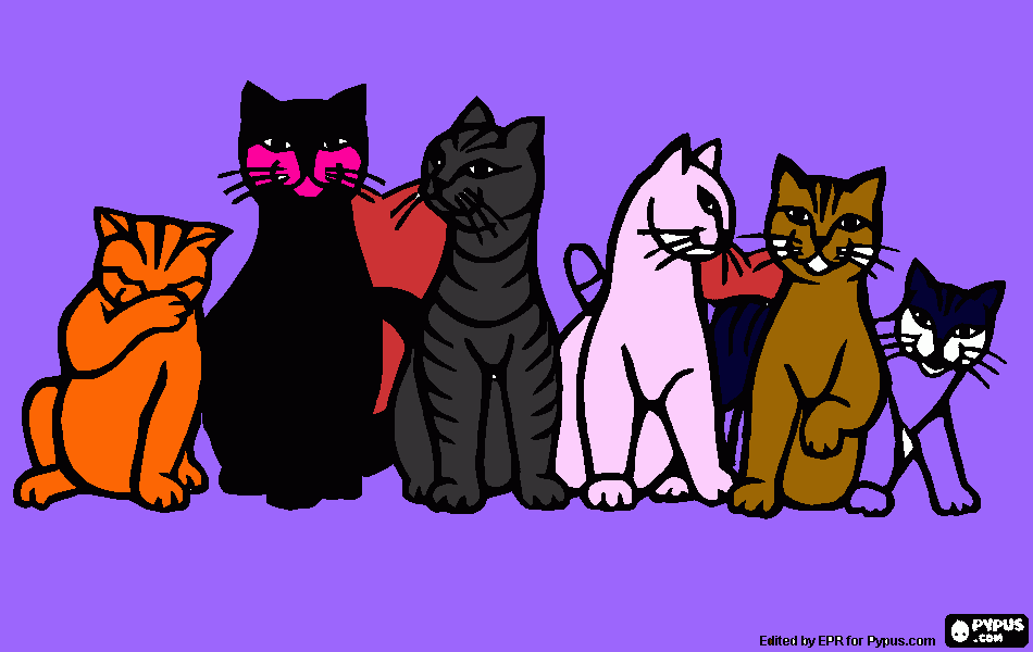 grupo de gatos sentados para colorear