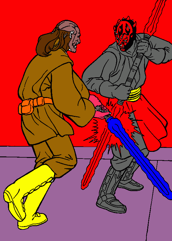 Guaigon kontra Darth Maul para colorear