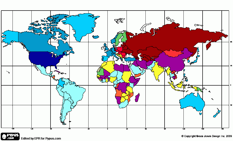 Guerra fría mapa mundi para colorear