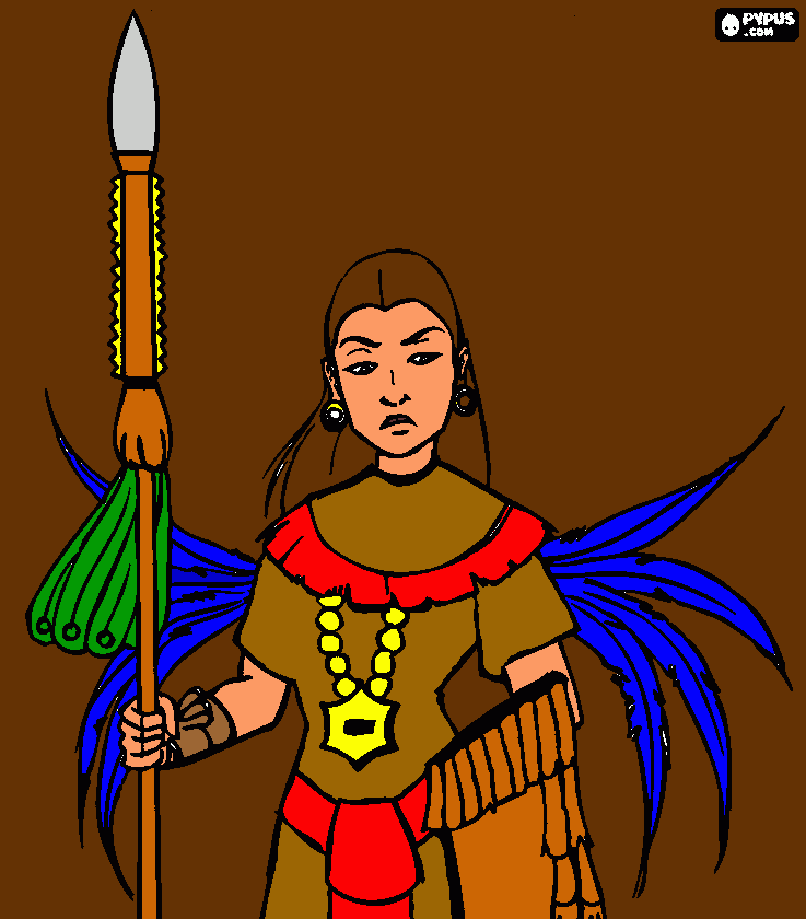 guerrera maya con lanza para colorear