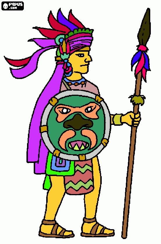 guerrero azteca para colorear, guerrero azteca para imprimir