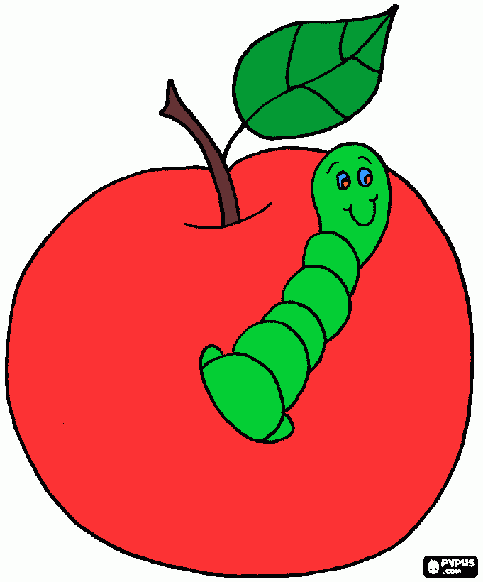 gusanito adrento de una manzana para colorear