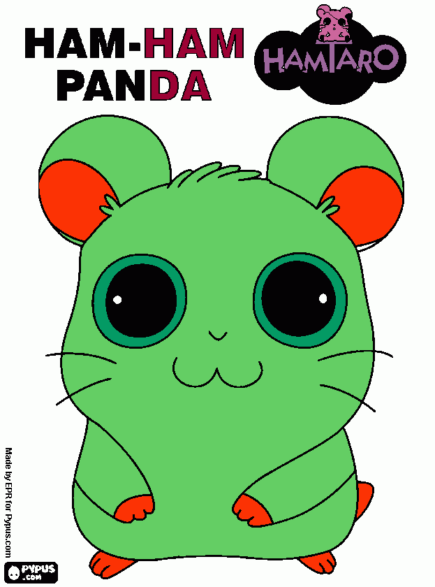 hamster ham-ham panda de color verde y rojo para colorear