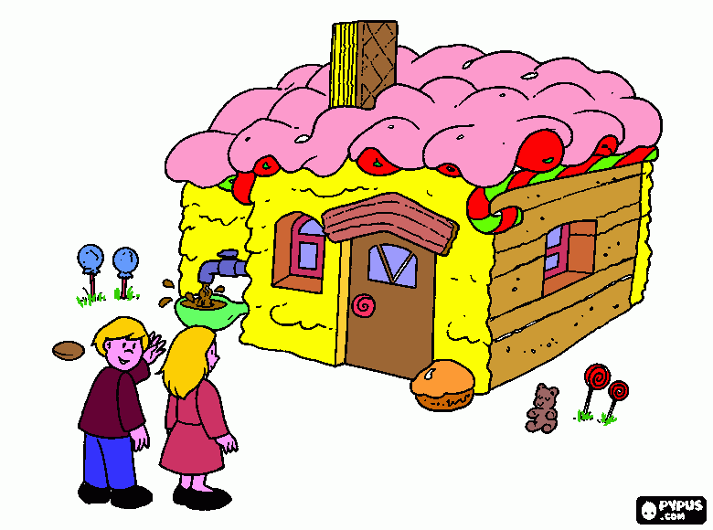 Hanse, Gretel y la casita de chocolate para colorear