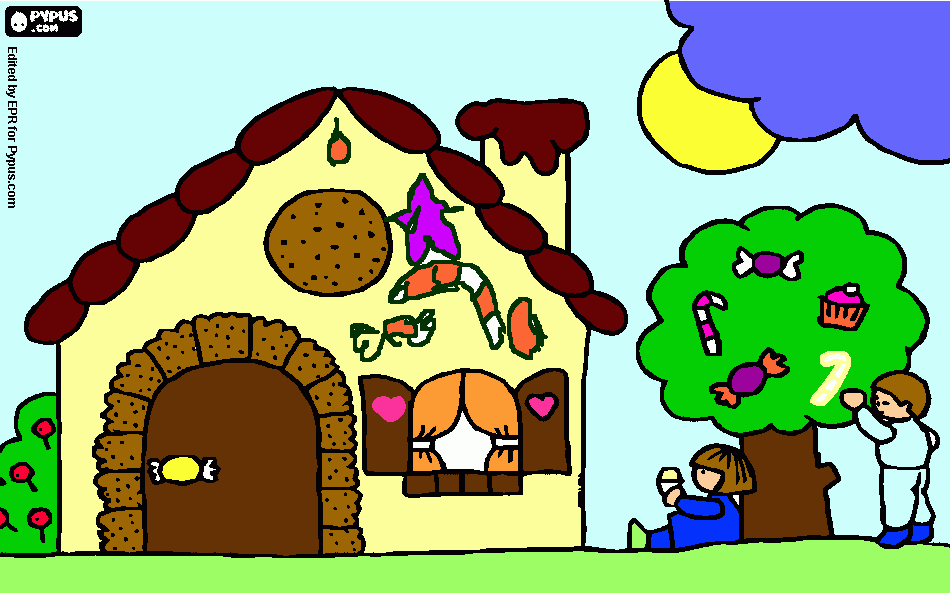 Hansel Gretel casa caramelos para colorear