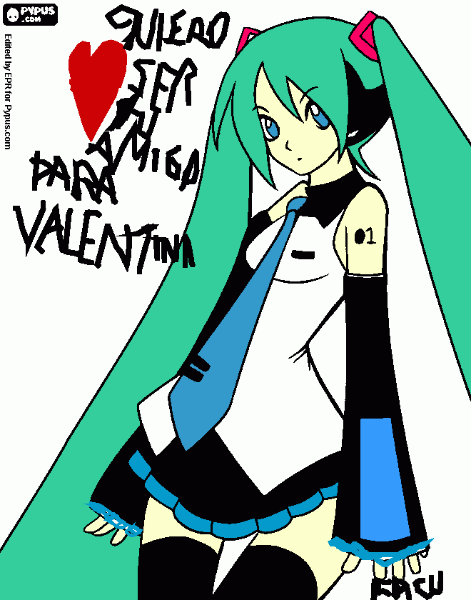 Hatsune miku para valentina para colorear