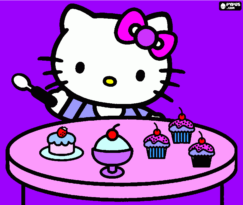 Hello kitti comiendo helado para colorear