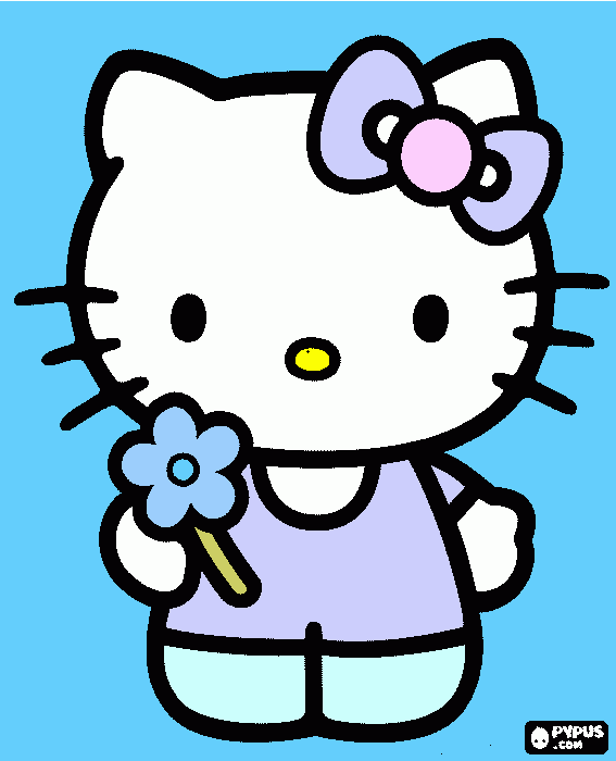 Hello Kitti Con una flor para colorear