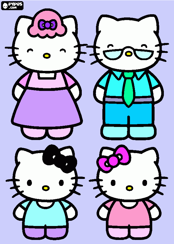 Hello Kitti Familia para colorear