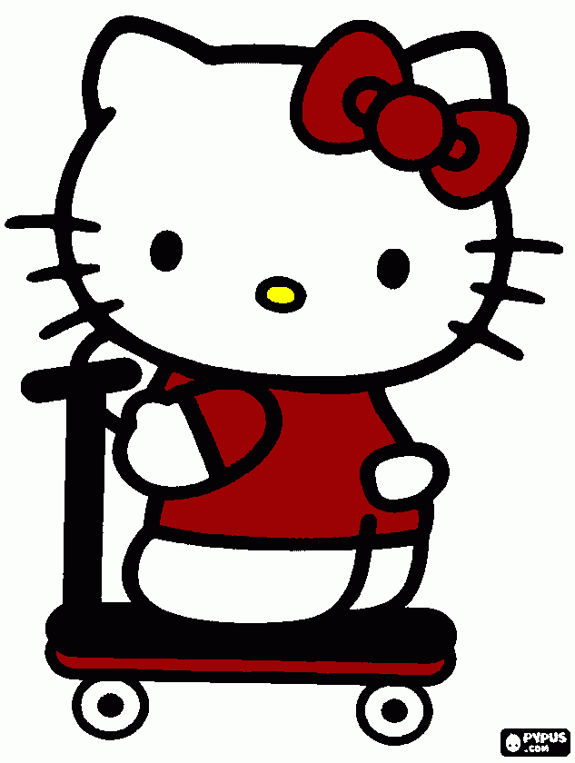 hello kitty arriba de una patineta para colorear