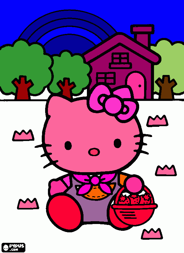 hello kitty con la cesta de flores. para colorear