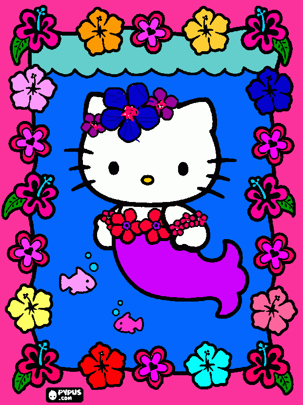 hello kitty sirenita para colorear