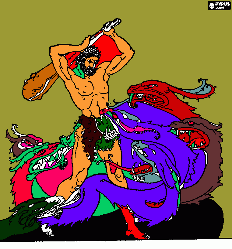 hercules y la medusa. para colorear