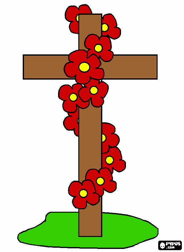 hermosa cruz con flores para colorear