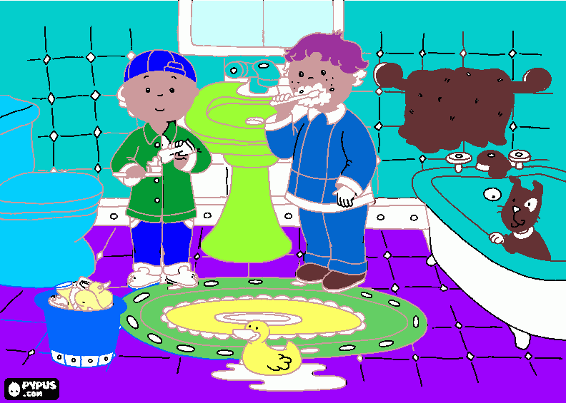 Higiene dental, dos niños en el baño para colorear