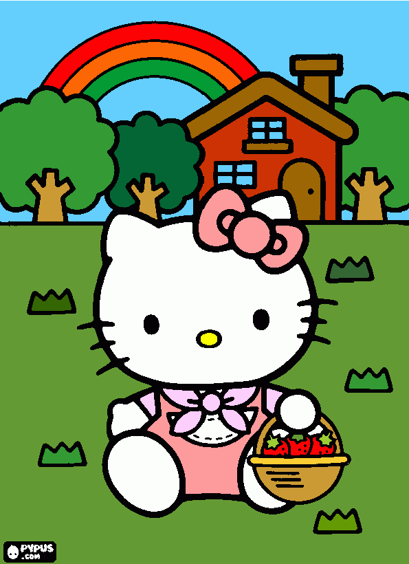 Hola Kitty Hello Kitty en primavera para colorear