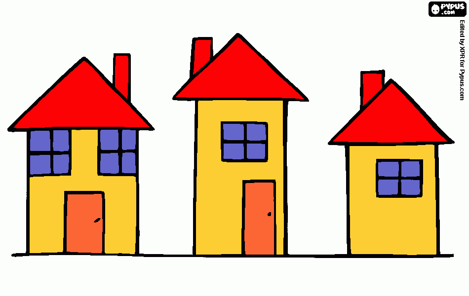 hola mamá, tres casitas para colorear