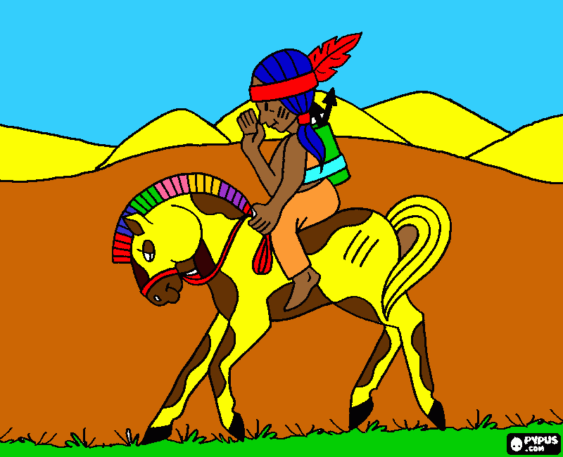 indio montado en caballo para colorear