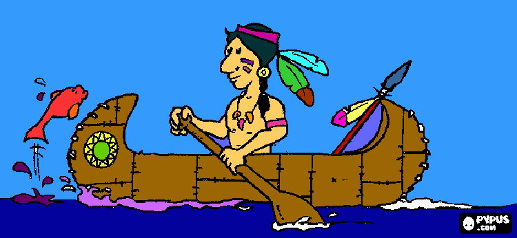 indios en canoa para colorear