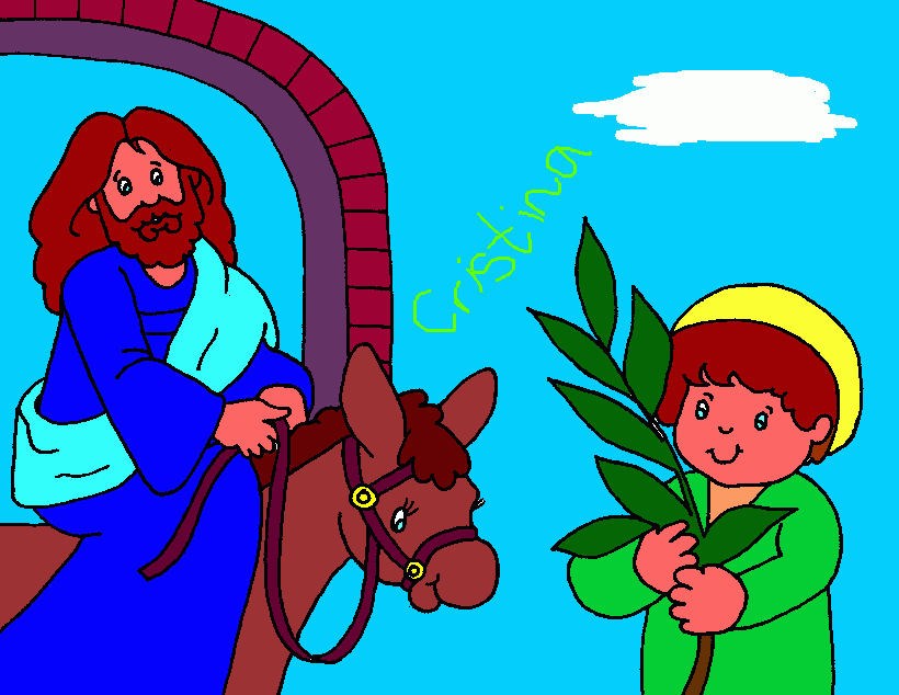 jesus con el borrico para colorear