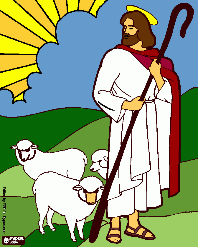 jesus con el rebaño de ovejas para colorear