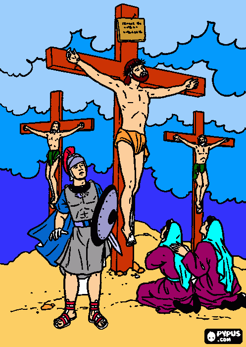 Jesus crucificado entre dos ladrones.  para colorear