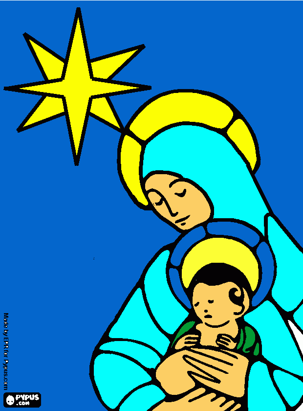 jesus en las manos de la virgen para colorear