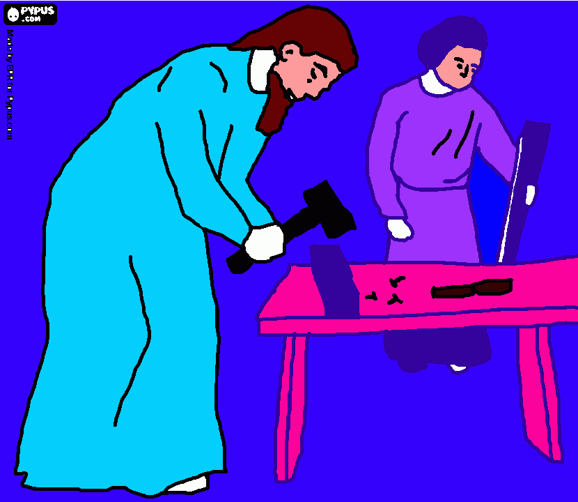 jesus trabajando para colorear