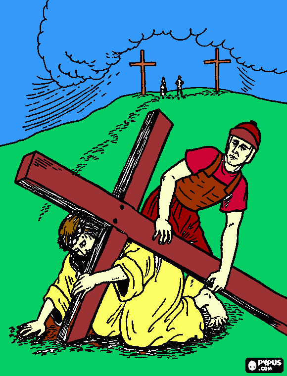 JESUS Y LA CRUZ DEL CALVARIO para colorear