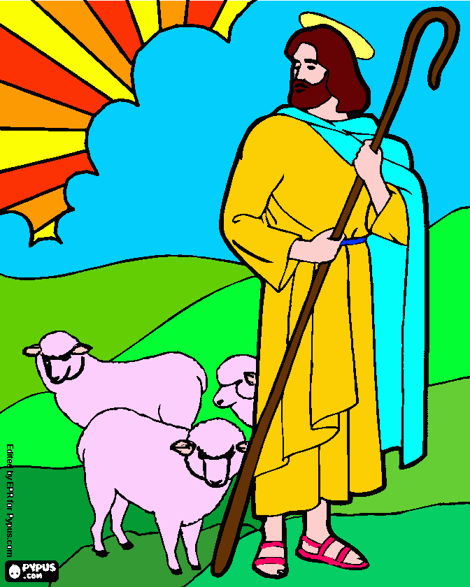 Jesus,el pastor con sus ovejas para colorear
