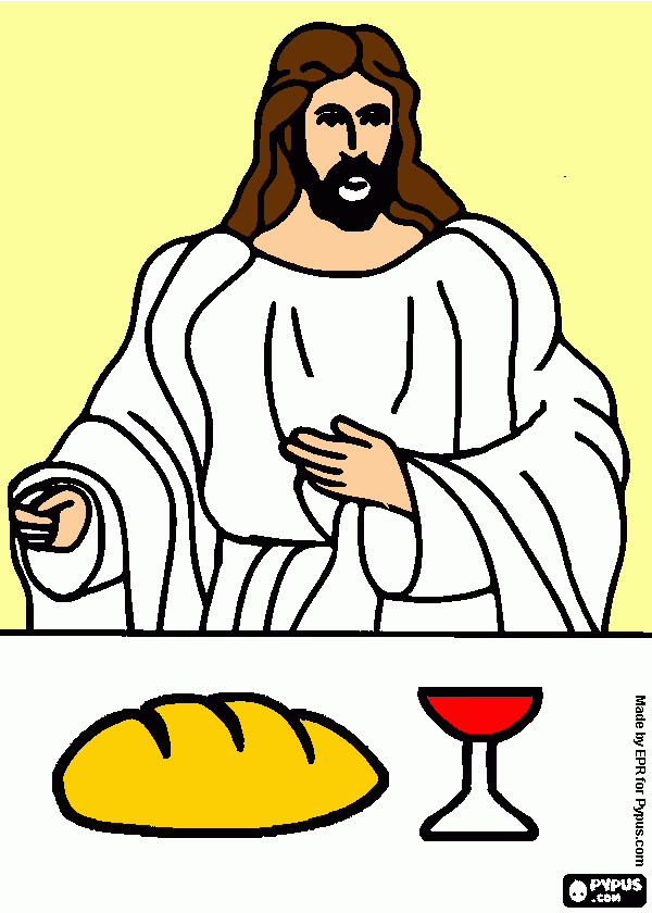 Jesús bendice el pan y el vino para colorear