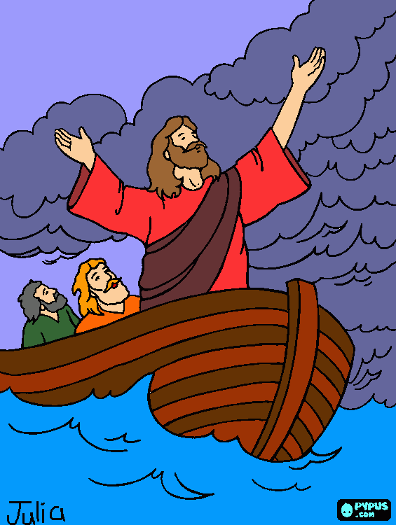 Jesús calma la tormenta (milagro) para colorear