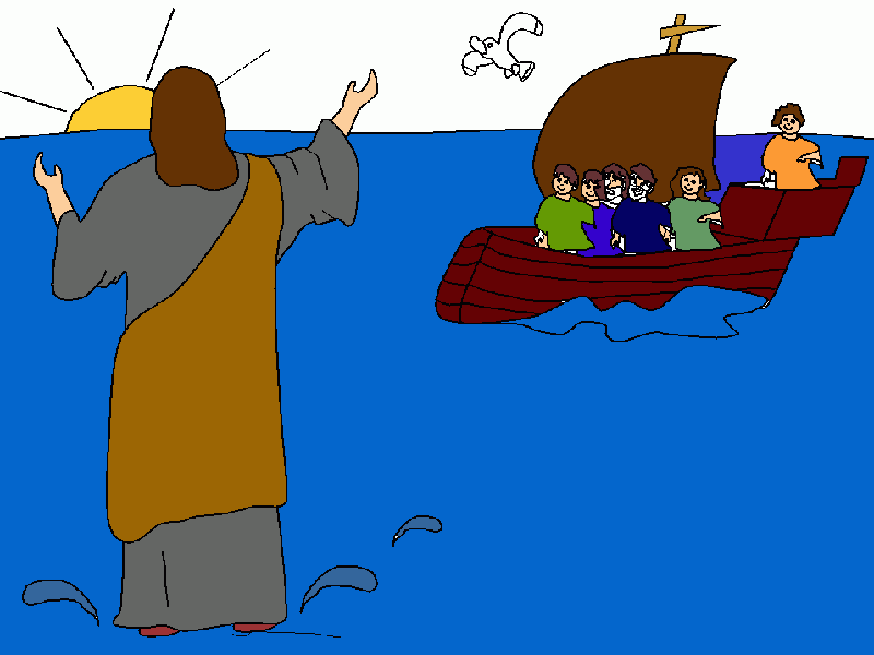 Jesús camina sobre el agua para colorear
