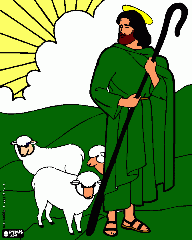 Jesús el pastor con sus ovejas para colorear