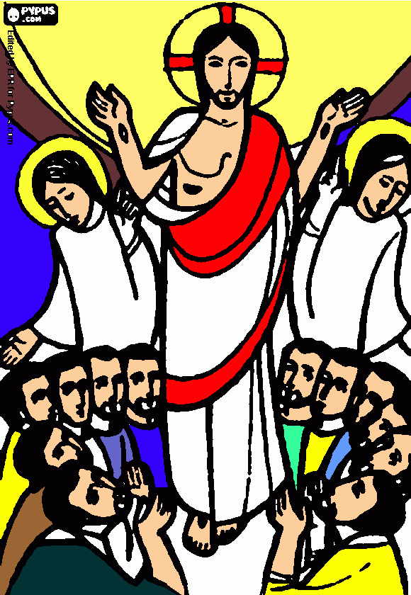 Jesús resucitado y sus apóstoles  para colorear