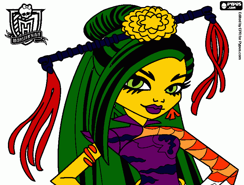 jinafire es de piel amarilla y tiene el pelo negro con verde para colorear