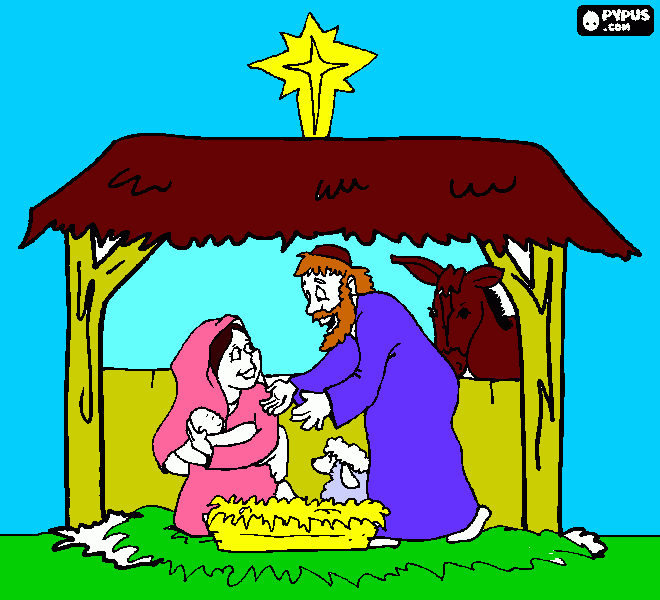 jose maria dy jesus y todods los animalitos y una estrella guigamte para colorear